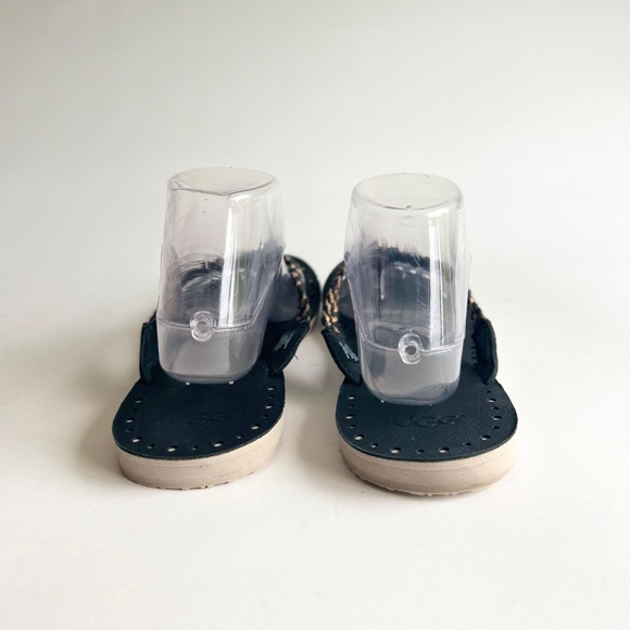 UGG Black Gold Textile Leather Rubber Outsole Flip Flops size 10 - Picture 7 of 14